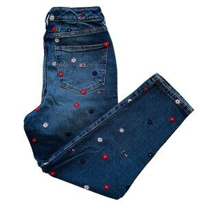 Tommy Hilfiger Embroidered Flowers Ultra High Rise Tapered Mom Jeans Size 4 NWOT